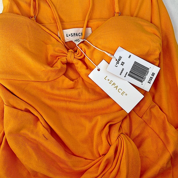 Lspace Aya Halter Dress Tamarind Orange Adj Straps Faux Wrap Waist W/ Slit XS - Picture 2 of 12